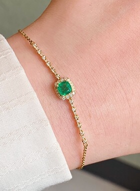 心水款推荐50分祖母绿手链赞比亚产地微油Vividgreen21分钻石点缀