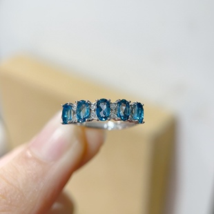 【地质大学】伦敦蓝蓝托帕石戒指。3*5mm，925银精工镶嵌玫补水水