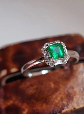 哥伦比亚祖母绿戒指，方3*3mm925纯银精工镶嵌520礼物情人节礼物