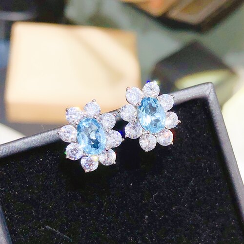 【地质大学】蓝托帕石耳钉 颜色超深的伦敦蓝，主石尺寸约