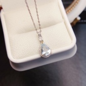 主石尺寸7 双镀色工艺 10mm S925银精工镶嵌 海蓝宝吊坠