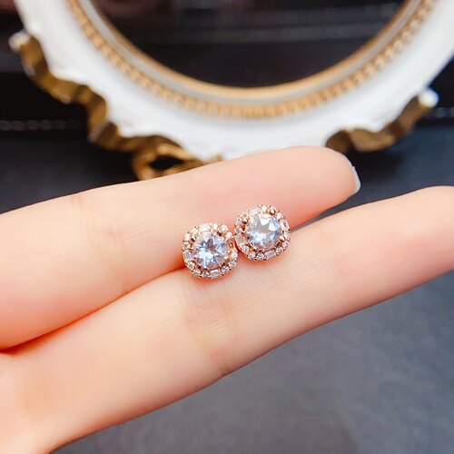 海蓝宝耳钉， S925银精工镶嵌，主石尺寸5*5mm