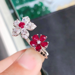 【中国地质大学】高品质天然红宝石戒指，粉蓝宝戒指