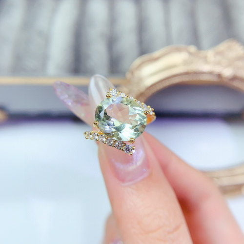 天然薰衣草，黄水晶，绿水晶戒指  10x12礼物圣诞节