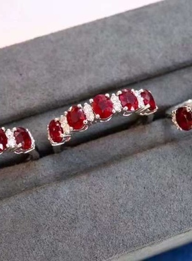 爆款缅甸新烧红宝石戒指 精品红宝石 主石3x4mm 925银精工镶嵌母