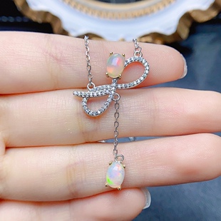 天然欧泊项链 S925银精工镶嵌 主石5 7mm 晶体全净火彩爆闪