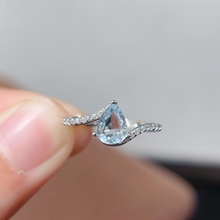 【中国地质大学】天然海蓝宝戒指，晶体干净！主石5*7mm，s925银