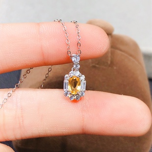 天然巴西黄水晶吊坠,925银镶嵌 裸石约4*6mm 招财黄水晶!土属性