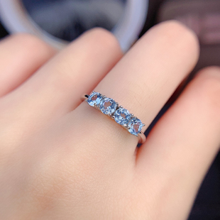 【中国地质大学】海蓝宝戒指.4x4mm925银精工镶嵌520礼物补水水属