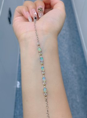 【中国地质大学】欧泊手链 晶体干净，满火彩4*6mm，S925银