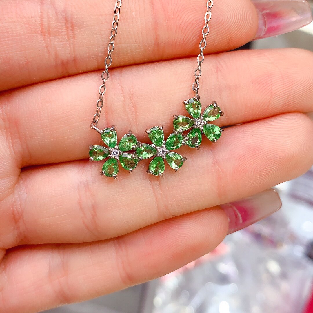 沙弗莱项链,主石3x4mm,925纯银精工镶嵌情人节礼物