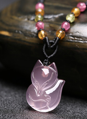 招桃花好人缘女粉水晶狐狸吊吊坠