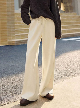 2025冬季「暖绒裤」加绒加厚直筒阔腿裤高腰抽绳垂感糯米裤25659