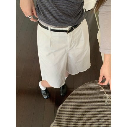 休闲裤棉质百搭宽松休闲五分裤女夏季白色自然腰阔腿短裤夏日消暑