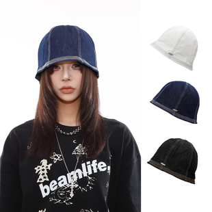 月球上的人秋冬季日系复古无檐牛仔渔夫帽韩版ins遮阳盆帽子男女