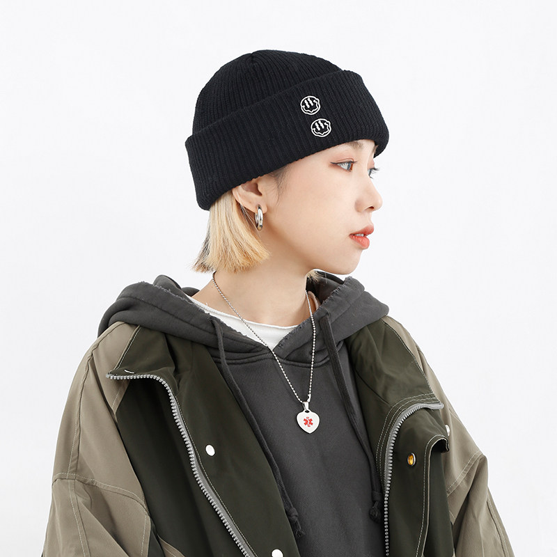 原创笑脸冷帽复古日系针织帽帽子