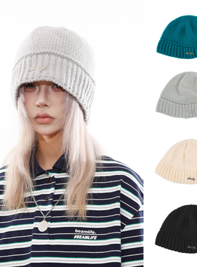 BEAMLIFE25AW原创设计针织盆帽子男女金属标韩版日系遮眼渔夫帽子