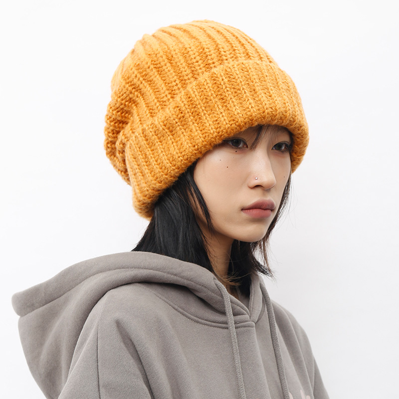月球上的人 男女百搭潮牌毛线帽秋冬保暖护耳加绒大头围针织冷帽