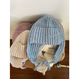 BEAMLIFE24AW秋冬韩版 日系复古显脸小护耳包头保暖针织毛线帽男女