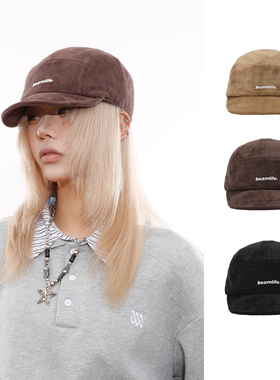 BEAMLIFE25AW原创设计麂皮软短帽檐软顶鸭舌五片棒球帽子男女秋季