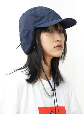 23SS 护耳加绒吊绳棒球帽男女韩版港风潮牌纯色可折叠雷锋鸭舌帽