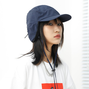 23SS 港风潮牌纯色可折叠雷锋鸭舌帽 护耳加绒吊绳棒球帽男女韩版