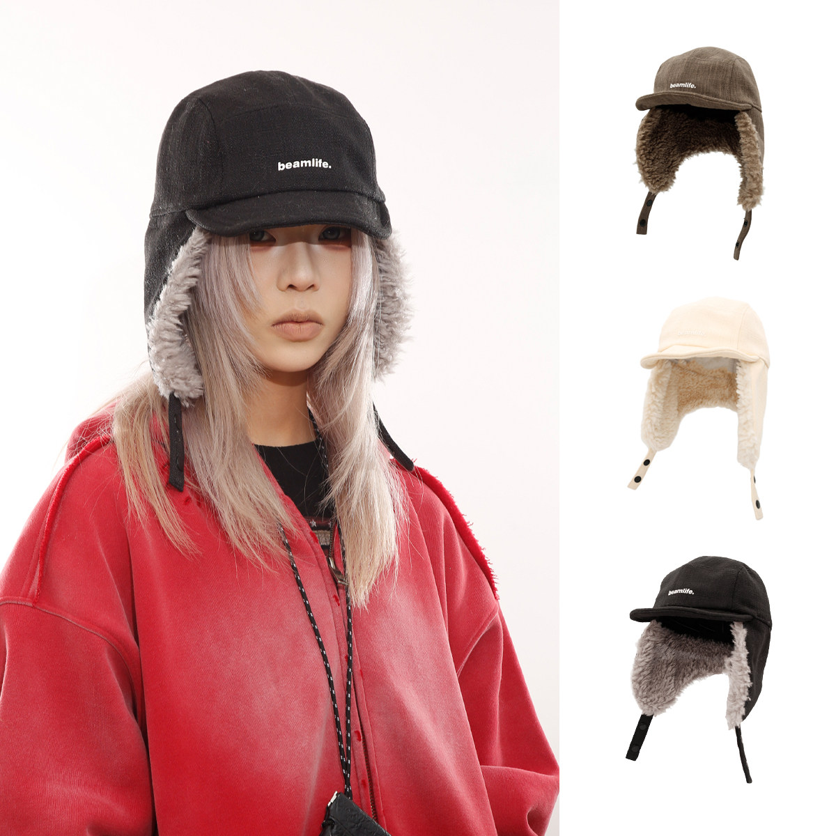 秋冬保暖护耳雷锋帽男女系带