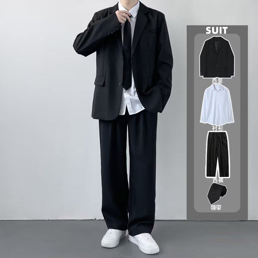 DK制服全套男休闲西服套装韩版高校学生垫肩西服外套男毕业照班服