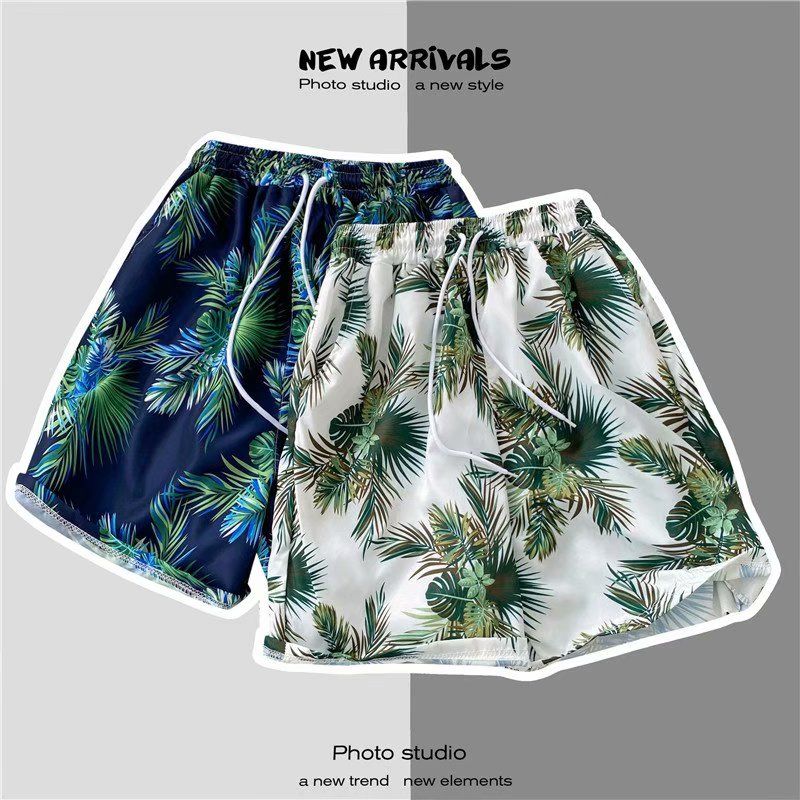 夏季花短裤男宽松大码夏威夷沙滩裤大裤衩潮牌速干外穿情侣五分裤