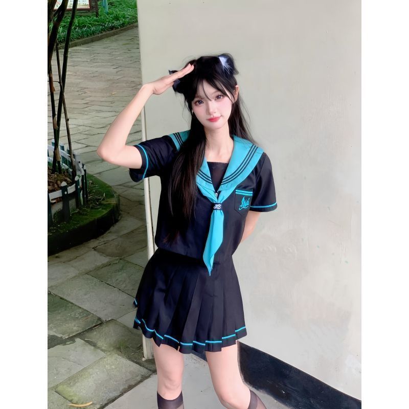 海军领风水手服三件套夏季短袖学院风日系校供感校服JK制服套装