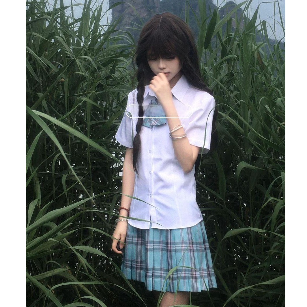 校供感学院风JK制服套装宽松百搭班服短袖上衣白色衬衣格裙套装