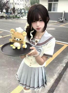 JK抹茶甜美日系水手服套装女中间服短袖JK制服甜美学院风三件套