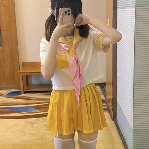三件套日系黄色三本中间服水手服短袖衬衫百搭JK裙一整套学院风