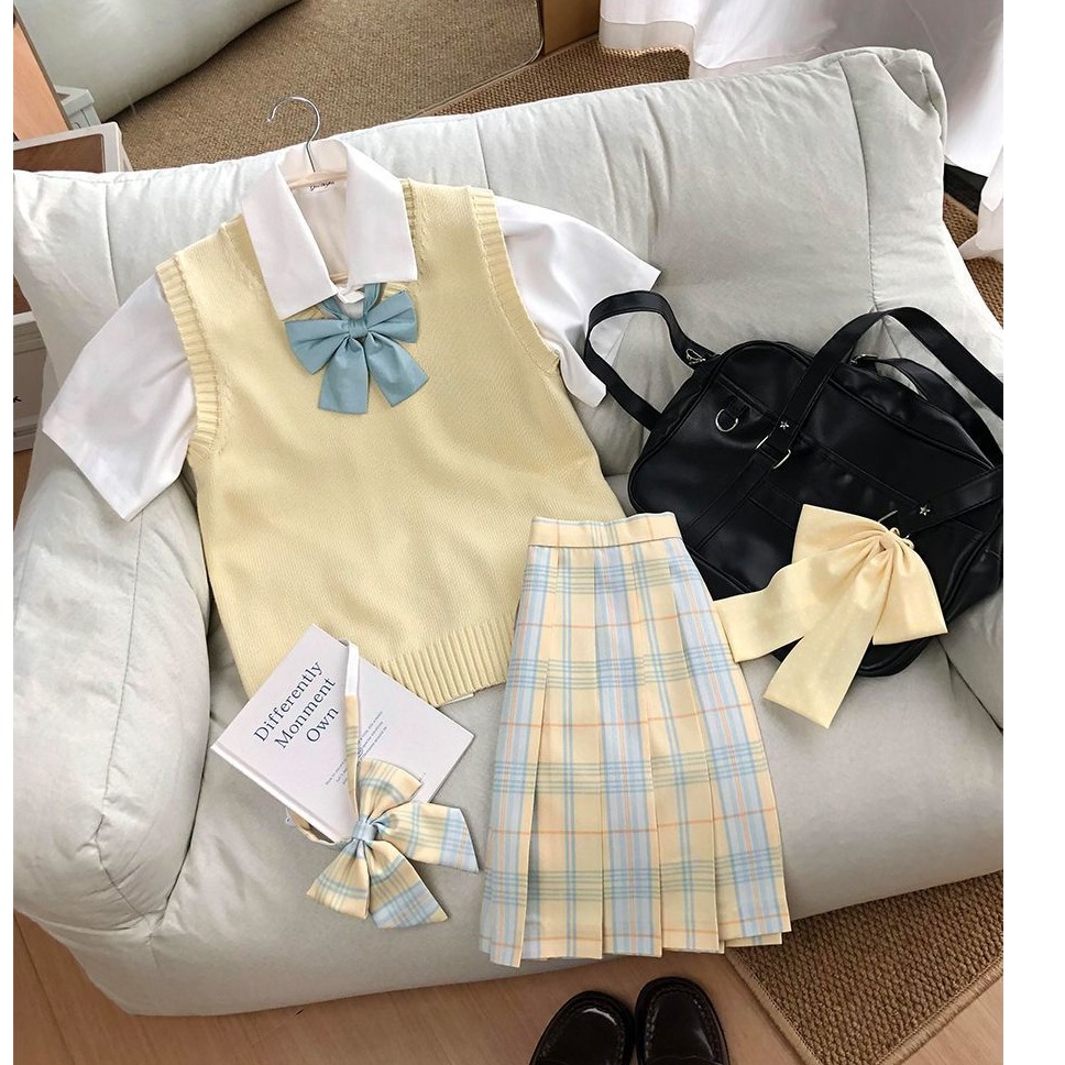 柚月JK制服套装日系学院风甜美马甲背心校供感百搭jk格裙四件套