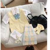 日系学院风甜美马甲背心校供感百搭jk格裙四件套 柚月JK制服套装