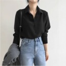 女2022加绒加厚打底垂感法式 秋冬内搭叠穿衬衫 设计感小众黑色衬衣