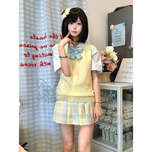 四件套JK柚月新款 格裙短裙甜美日系纯色背心校供感马甲叠穿衬衫