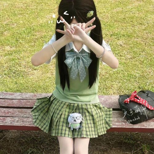 小青梅JK制服四件套百搭夏季新品针织背心V领上衣校供格裙套装