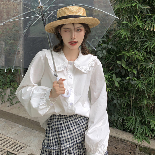 娃娃领衬衣女洋气减龄薄款长袖