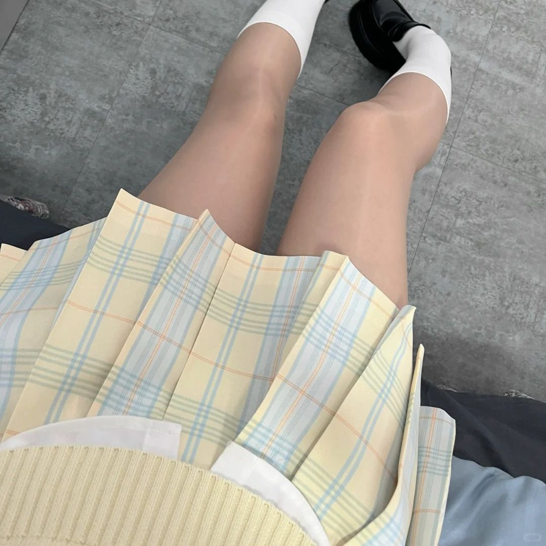 【柚月】jk制服原创格裙格裙学院风浅黄色半身裙女夏学生校供感