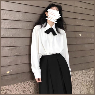 秋冬bf宽松日式学院风蝴蝶结长袖白衬衫女百搭设计感小众衬衣上衣