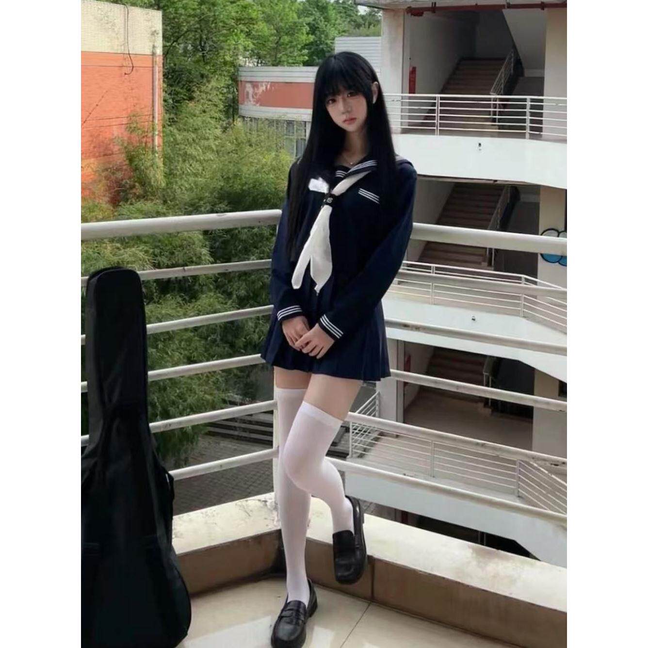 三件套2026新款JK制服纲领绀色长袖短袖上衣百搭绀色JK短裙套装