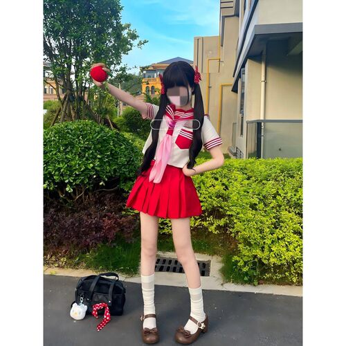 可爱软妹红色三本JK制服套装百褶裙少萝甜妹基础款上衣夏三件套