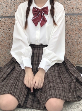 加绒jk制服白色衬衣日系学院风蝴蝶结灯笼长袖白衬衫女秋冬上衣潮