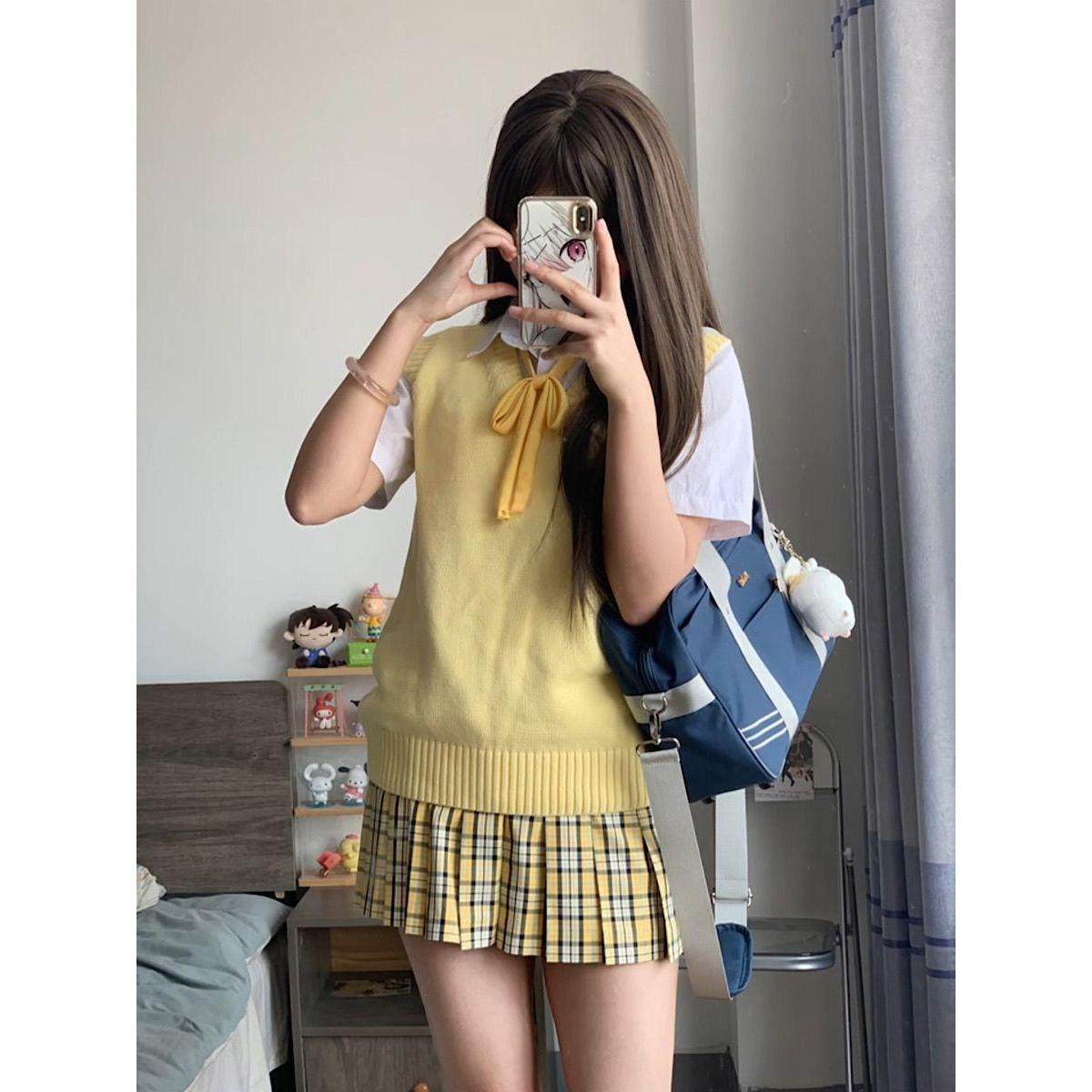 套装jk制服马甲背心学生基础款衬衫上衣甜妹叠穿毛衣背心四件套