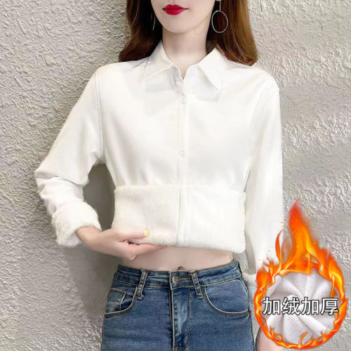 秋冬加绒大码白衬衫女长袖修身百搭职业装装工作服定制百搭衬衣女