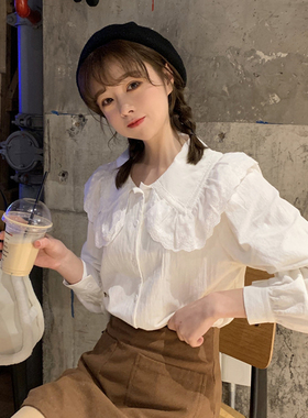 白色娃娃领衬衫女春秋季设计感小众2021新款甜美减龄长袖上衣服潮