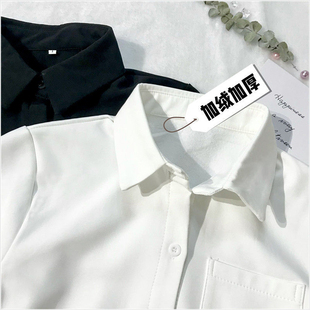 JK制服基础款衬衫女秋冬长袖设计感小众白衬衣加绒加厚上衣百搭黑