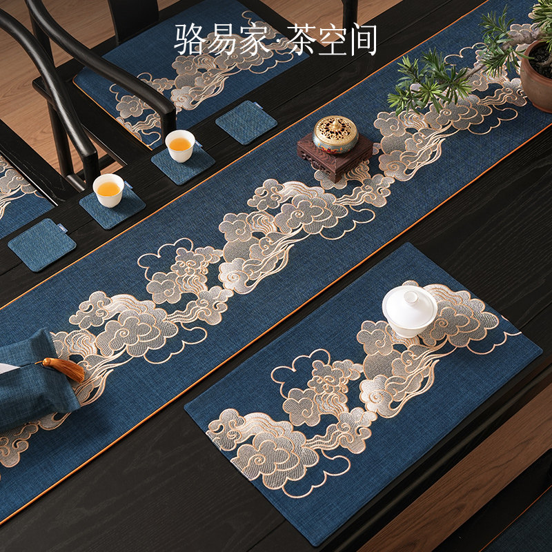 刺绣桌旗中式禅意防水茶席图片