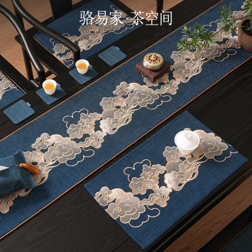 刺绣桌旗中式禅意防水茶席